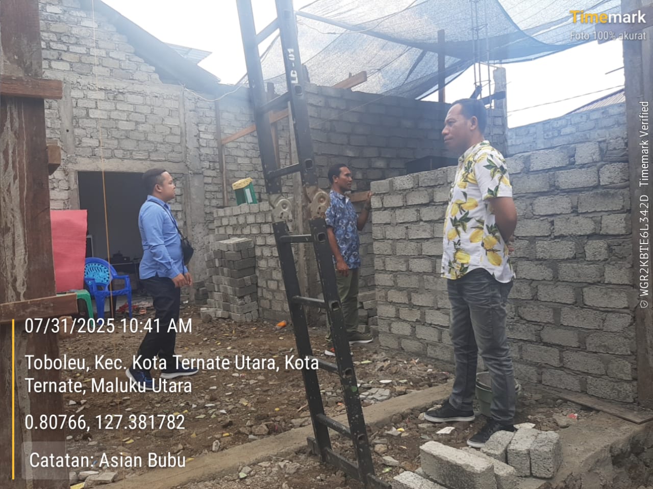Survey progres fisik pekerjaan rumah korban bencana kelurahan Toboleu  Tahun Anggaran 2025